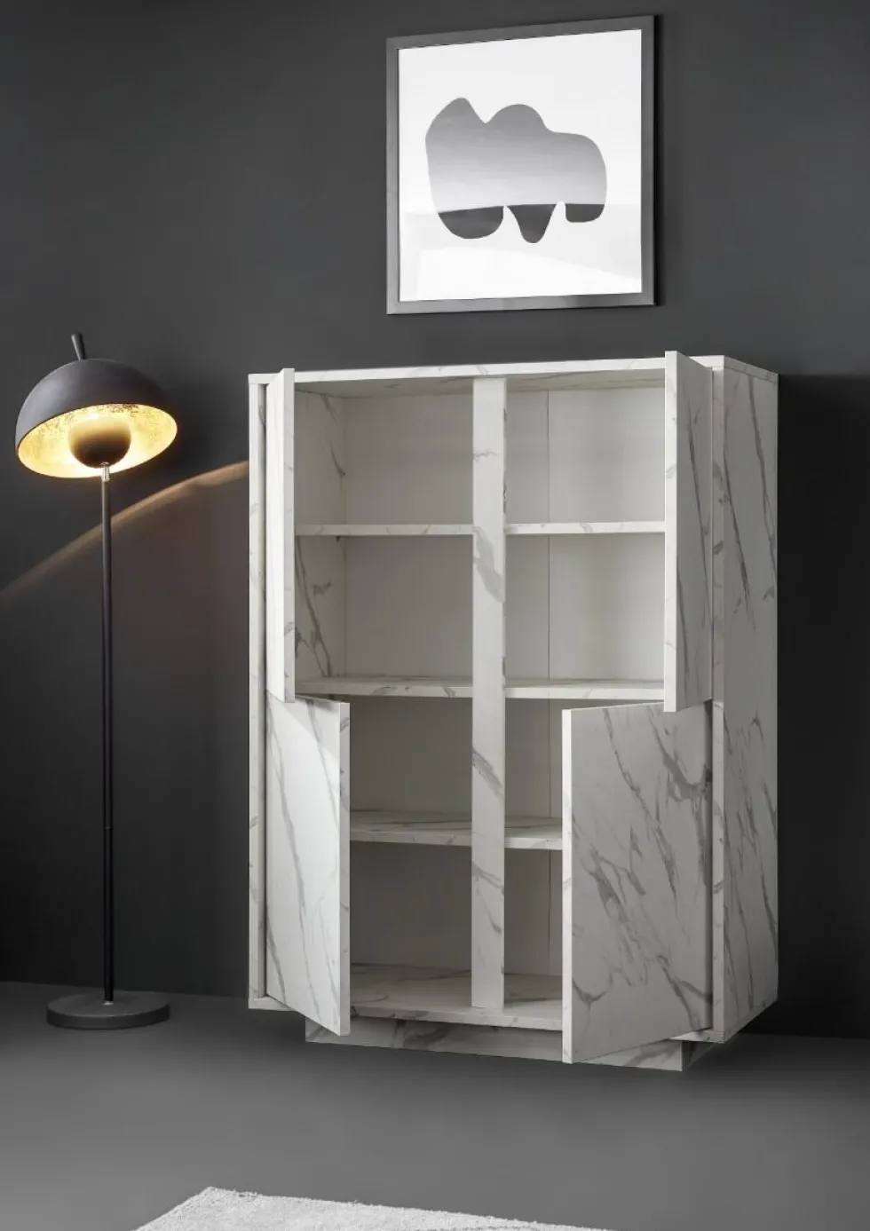 Mobile contenitore 92x145cm alto con quattro ante marmorizzate marmo bianco MCL8