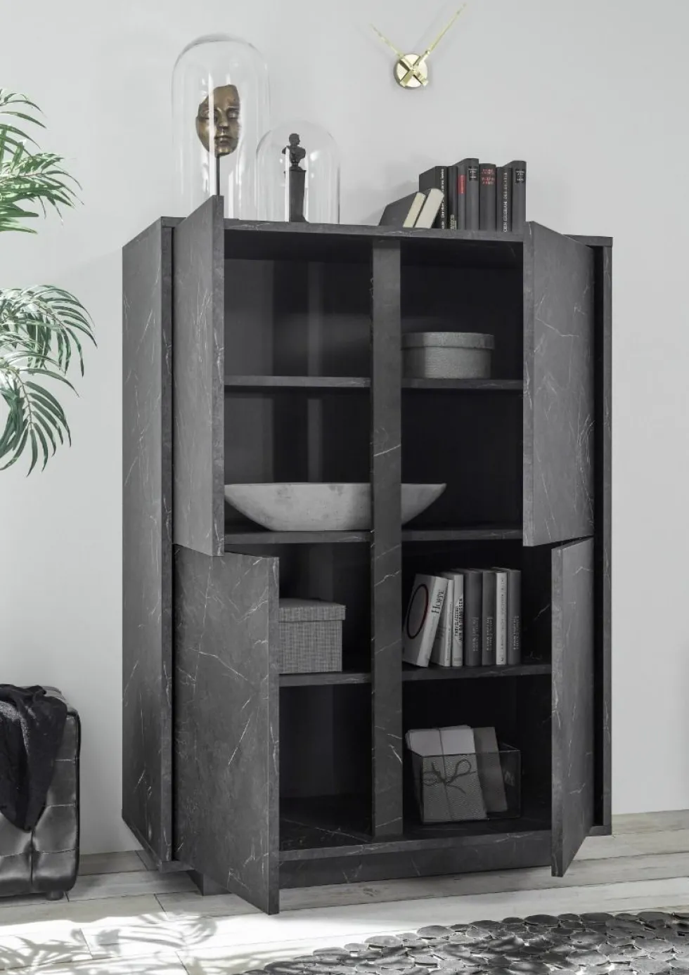Mobile contenitore 92x145cm alto con quattro ante marmorizzate marmo nero MCL8