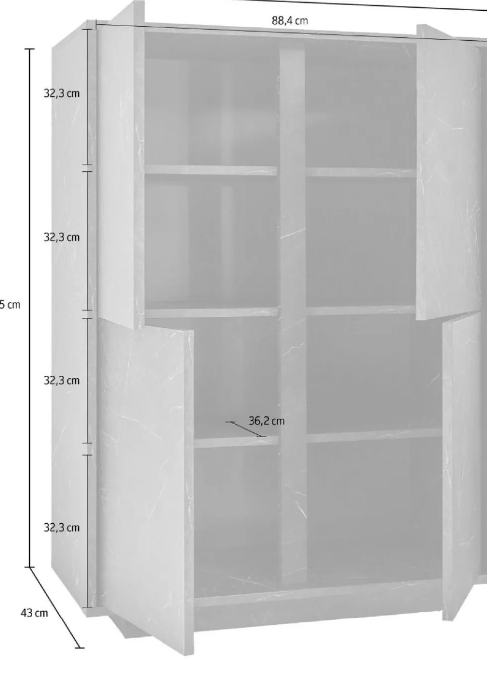 Mobile contenitore 92x145cm alto con quattro ante marmorizzate marmo nero MCL8