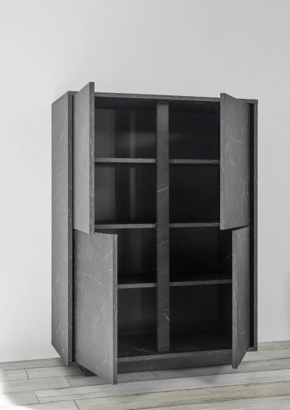 Mobile contenitore 92x145cm alto con quattro ante marmorizzate marmo nero MCL8