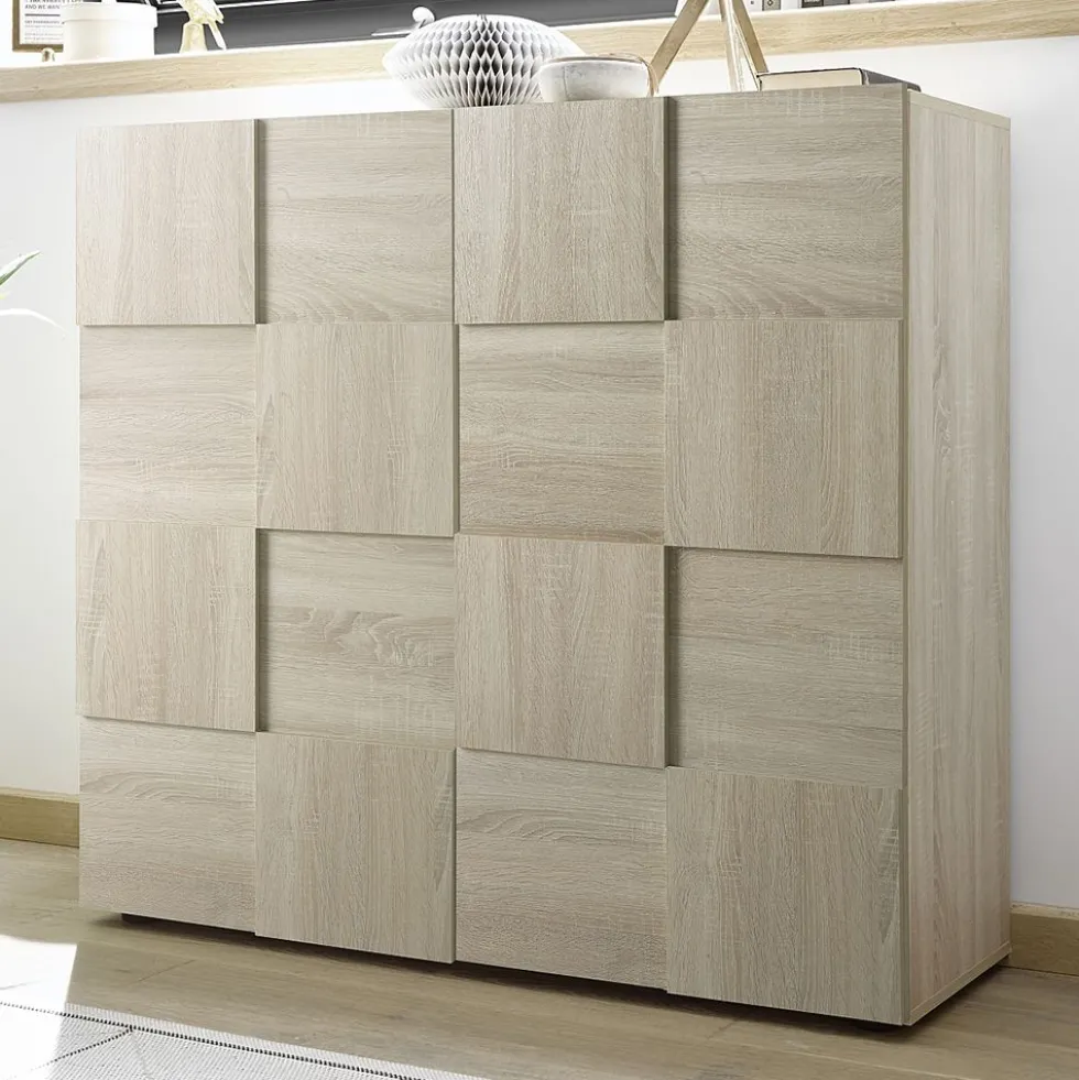 Mobile contenitore 121x111cm da salotto con due ante design geometrico rovere MCL3