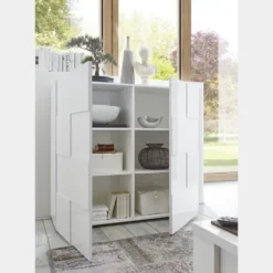Mobile contenitore 121x111cm da salotto con due ante design geometrico bianco lucido MCL3