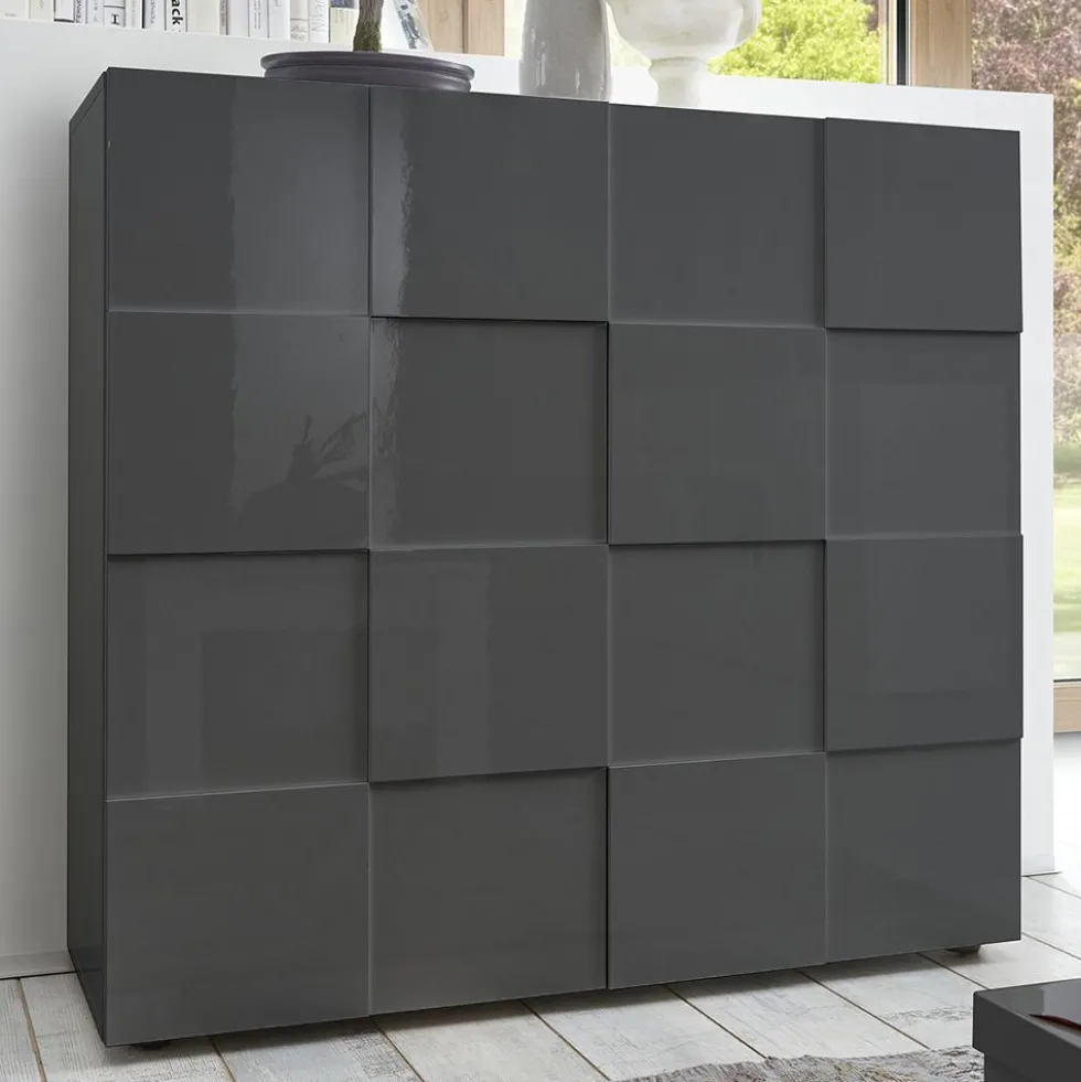 Mobile contenitore 121x111cm da salotto con due ante design geometrico grigio lucido MCL3