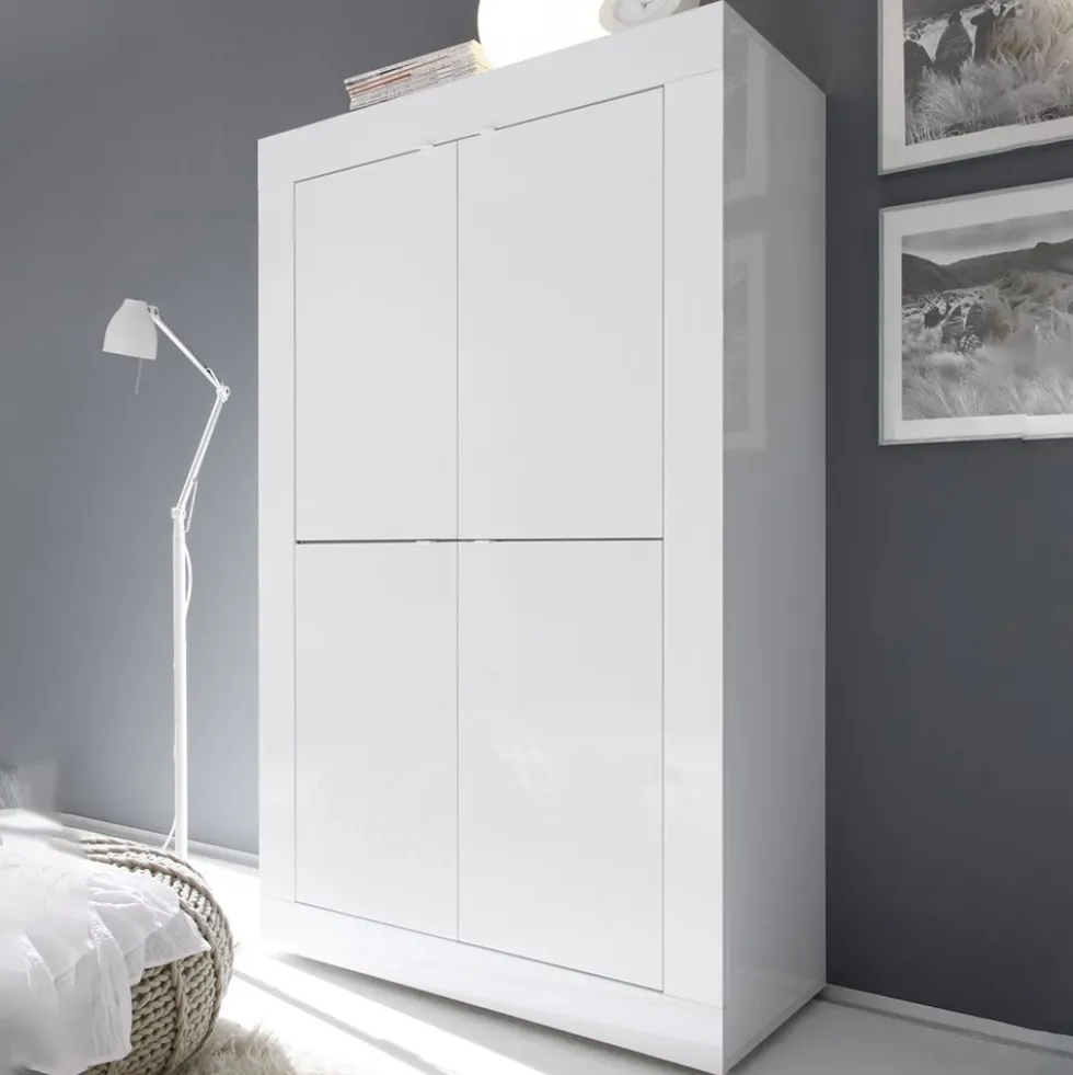 Mobile contenitore 102x162cm da zona giorno a quattro ante battenti bianco lucido MCL2