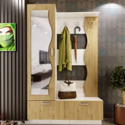 Mobile d'ingresso con specchio rovere e bianco lucido IU22