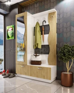 Mobile d'ingresso con specchio rovere e bianco lucido IU22