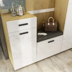 Mobile d’ingresso rovere dorato e bianco lucido IU30