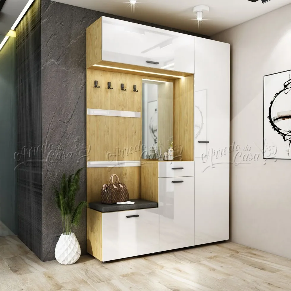Mobile d’ingresso rovere dorato e bianco lucido IU30