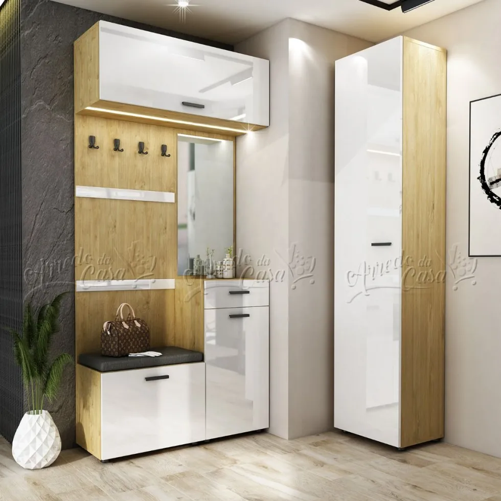 Mobile d’ingresso rovere dorato e bianco lucido IU30