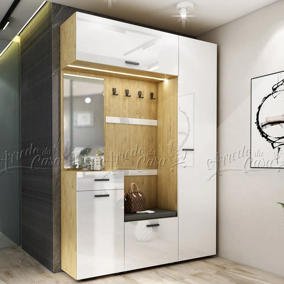 Mobile d’ingresso rovere dorato e bianco lucido IU30