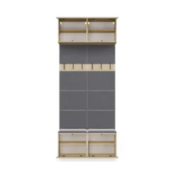 Mobile ingresso appendiabiti 100x238 con panca rovere chiaro e grigio MIT14