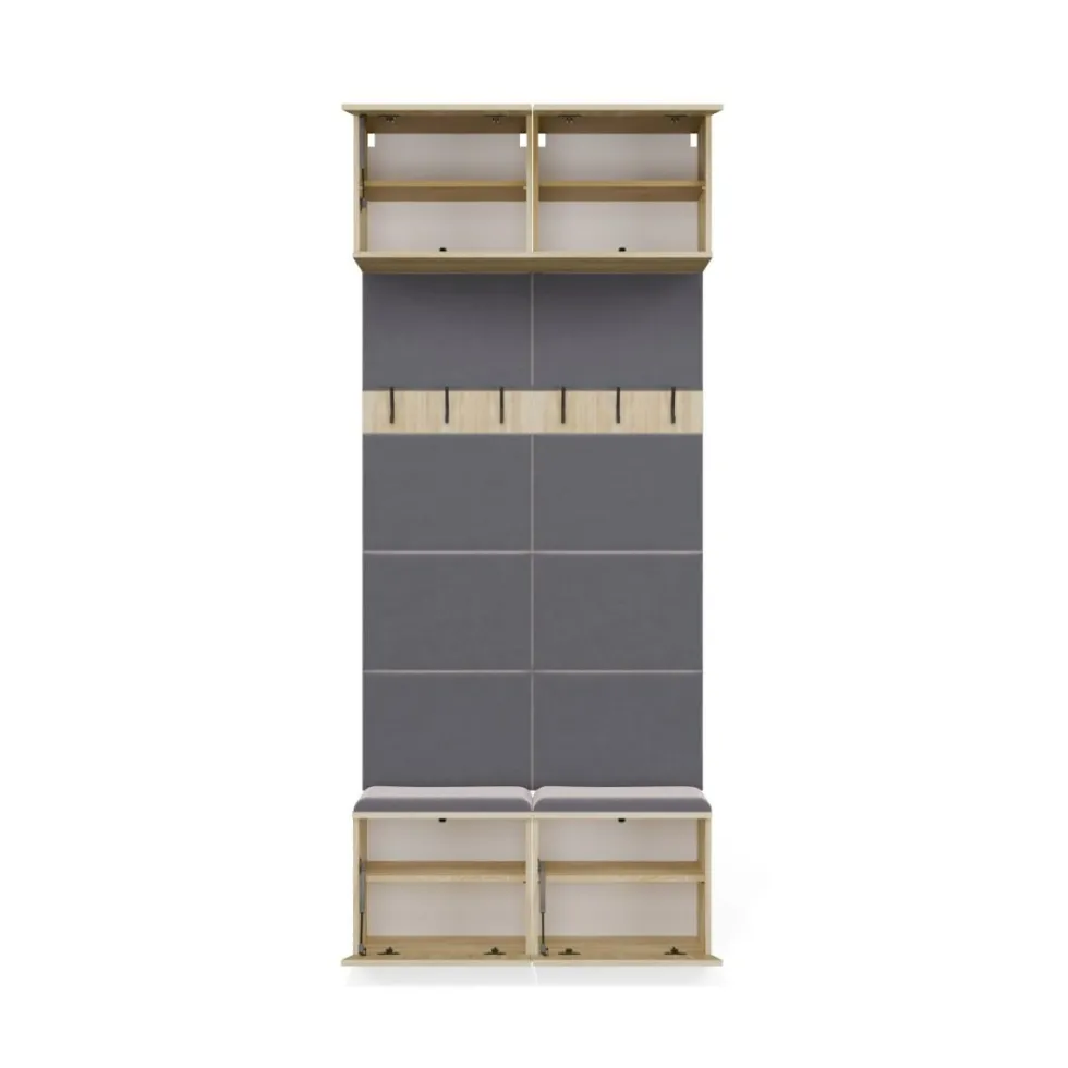 Mobile ingresso appendiabiti 100x238 con panca rovere chiaro e grigio MIT14