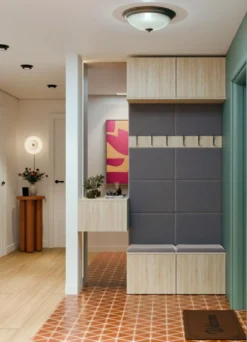 Mobile ingresso appendiabiti 100x238 con panca rovere chiaro e grigio MIT14