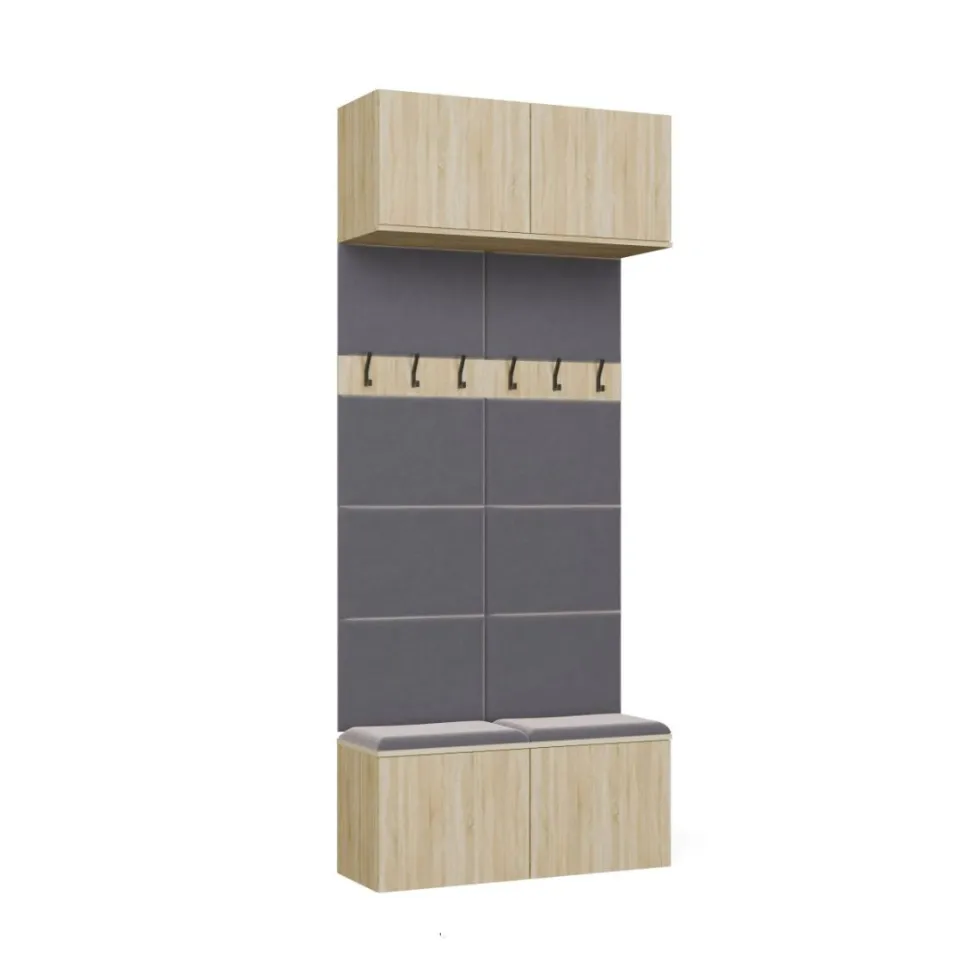 Mobile ingresso appendiabiti 100x238 con panca rovere chiaro e grigio MIT14