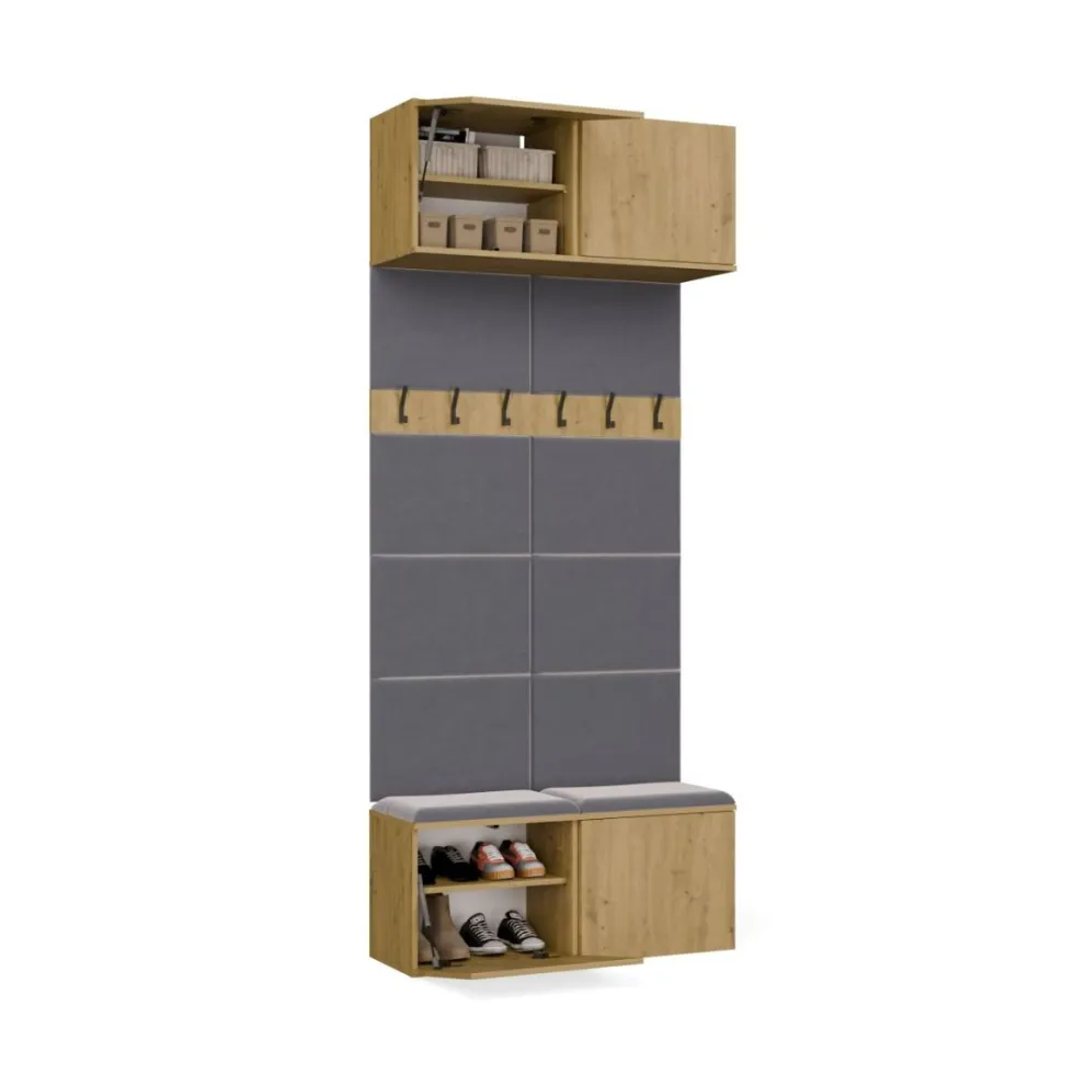 Mobile ingresso appendiabiti 100x238 con panca rovere e grigio MIT14