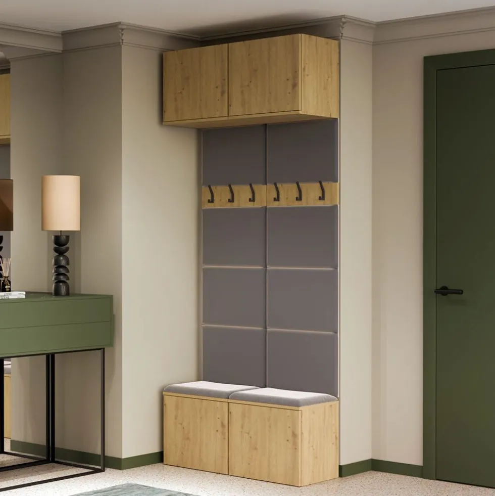 Mobile ingresso appendiabiti 100x238 con panca rovere e grigio MIT14