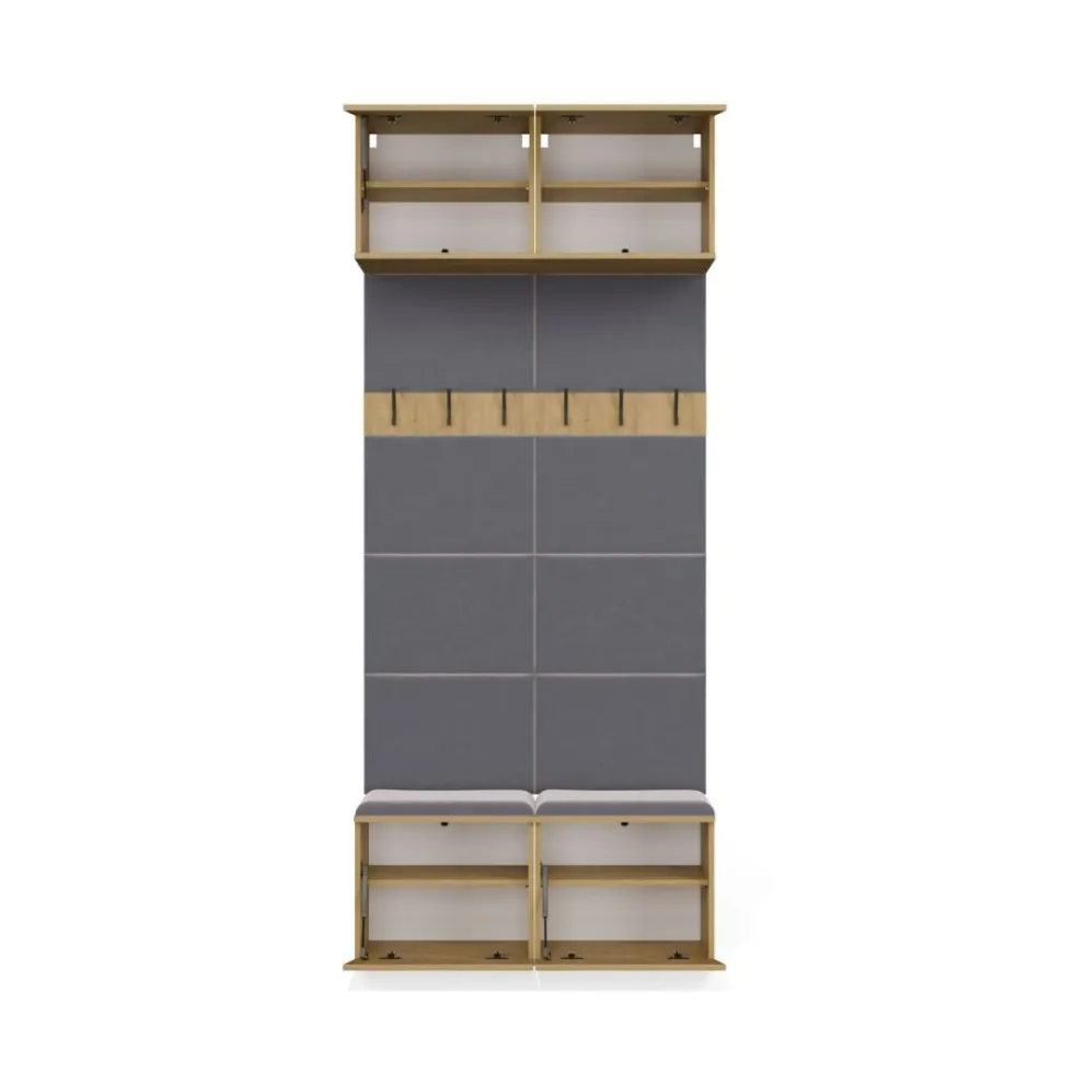 Mobile ingresso appendiabiti 100x238 con panca rovere e grigio MIT14