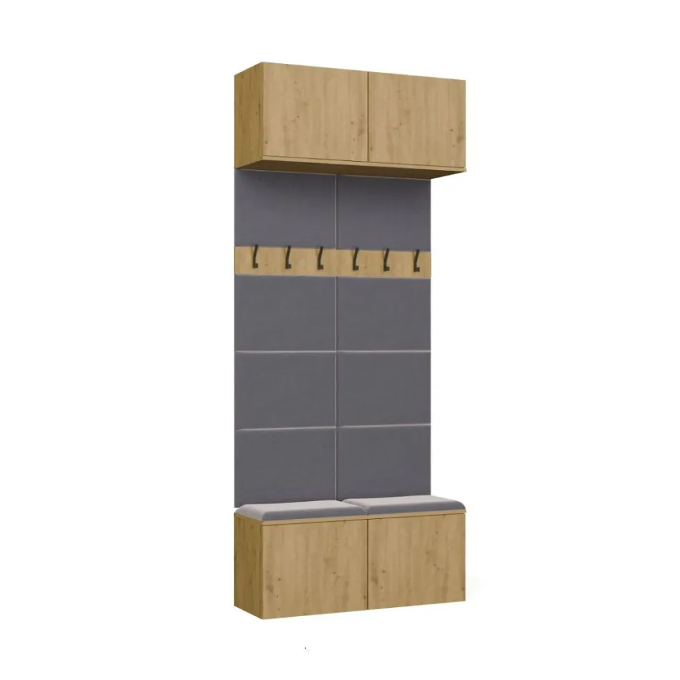 Mobile ingresso appendiabiti 100x238 con panca rovere e grigio MIT14