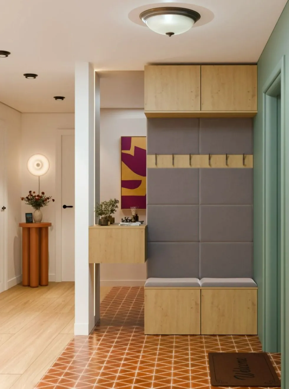 Mobile ingresso appendiabiti 100x238 con panca rovere e grigio MIT14