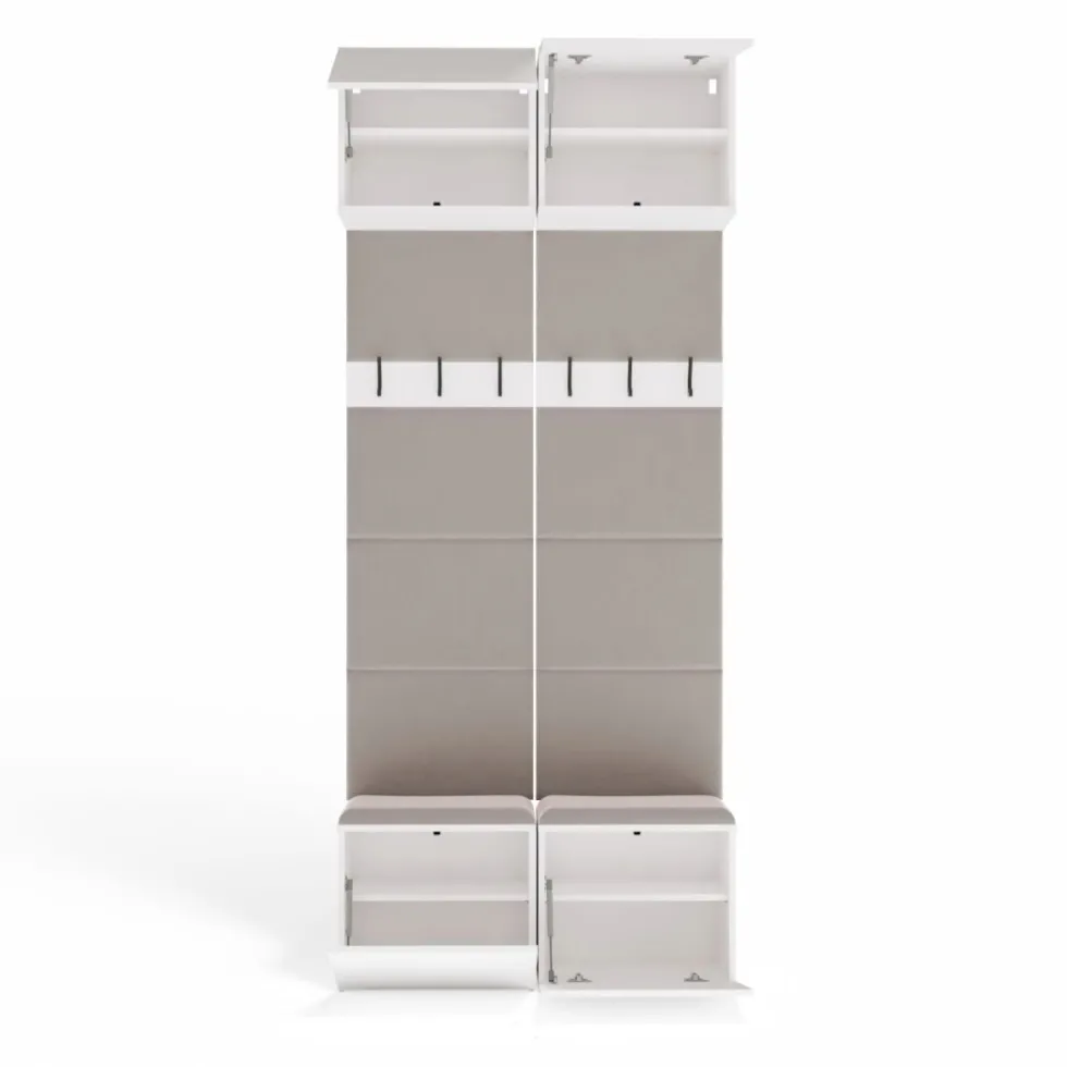 Mobile ingresso appendiabiti 100x238 con panca bianco e beige cashmere MIT14