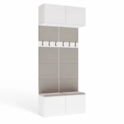 Mobile ingresso appendiabiti 100x238 con panca bianco e beige cashmere MIT14