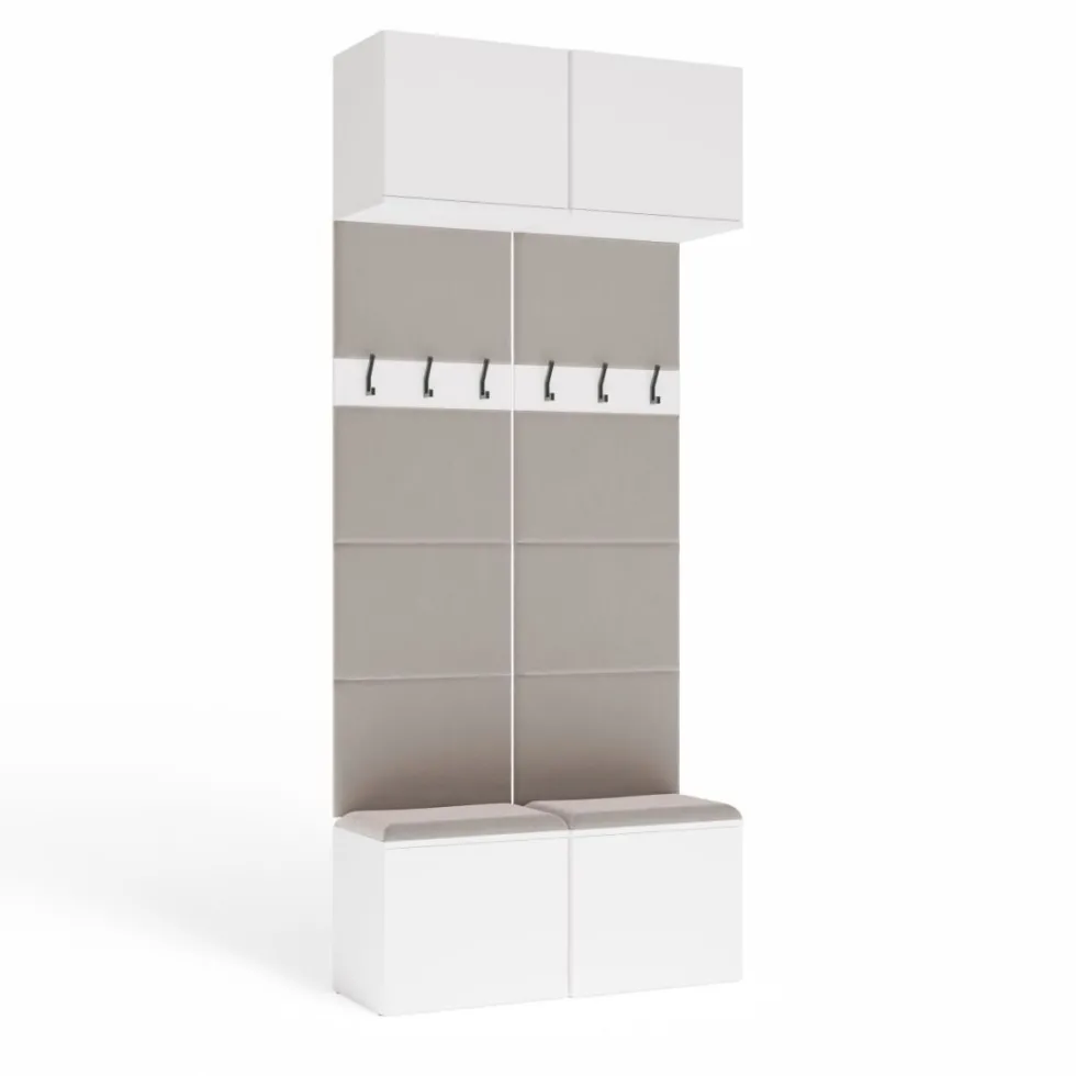Mobile ingresso appendiabiti 100x238 con panca bianco e beige cashmere MIT14
