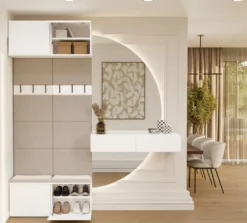 Mobile ingresso appendiabiti 100x238 con panca bianco e beige cashmere MIT14