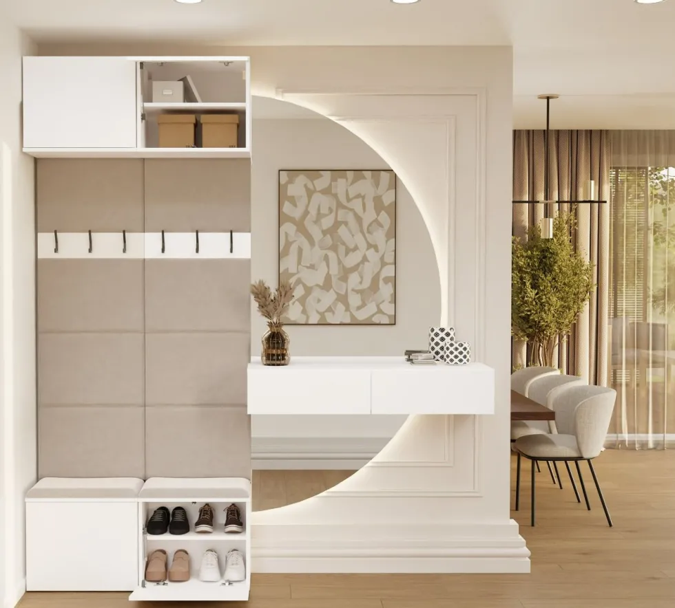 Mobile ingresso appendiabiti 100x238 con panca bianco e beige cashmere MIT14