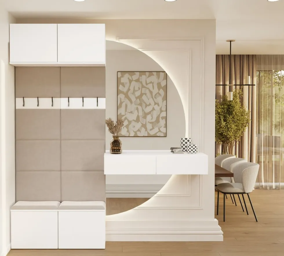 Mobile ingresso appendiabiti 100x238 con panca bianco e beige cashmere MIT14