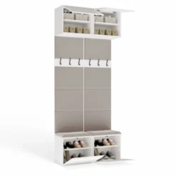 Mobile ingresso appendiabiti 100x238 con panca bianco e beige cashmere MIT14