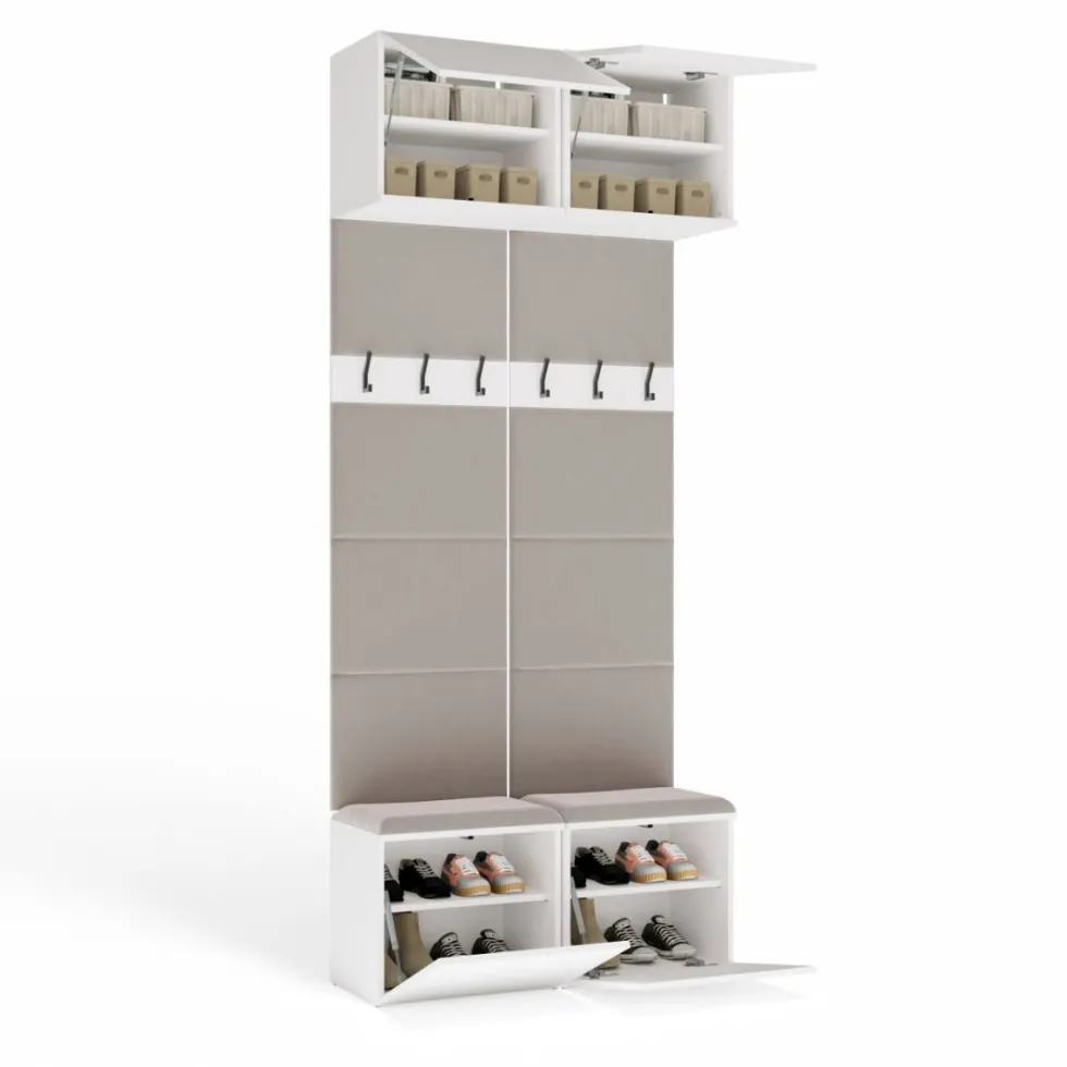 Mobile ingresso appendiabiti 100x238 con panca bianco e beige cashmere MIT14