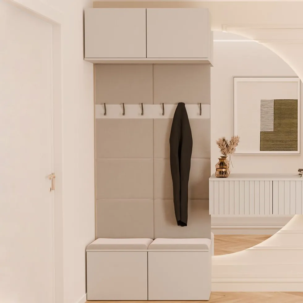Mobile ingresso appendiabiti 100x238 con panca beige cashmere MIT14