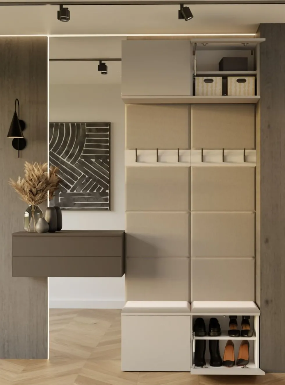 Mobile ingresso appendiabiti 100x238 con panca beige cashmere MIT14