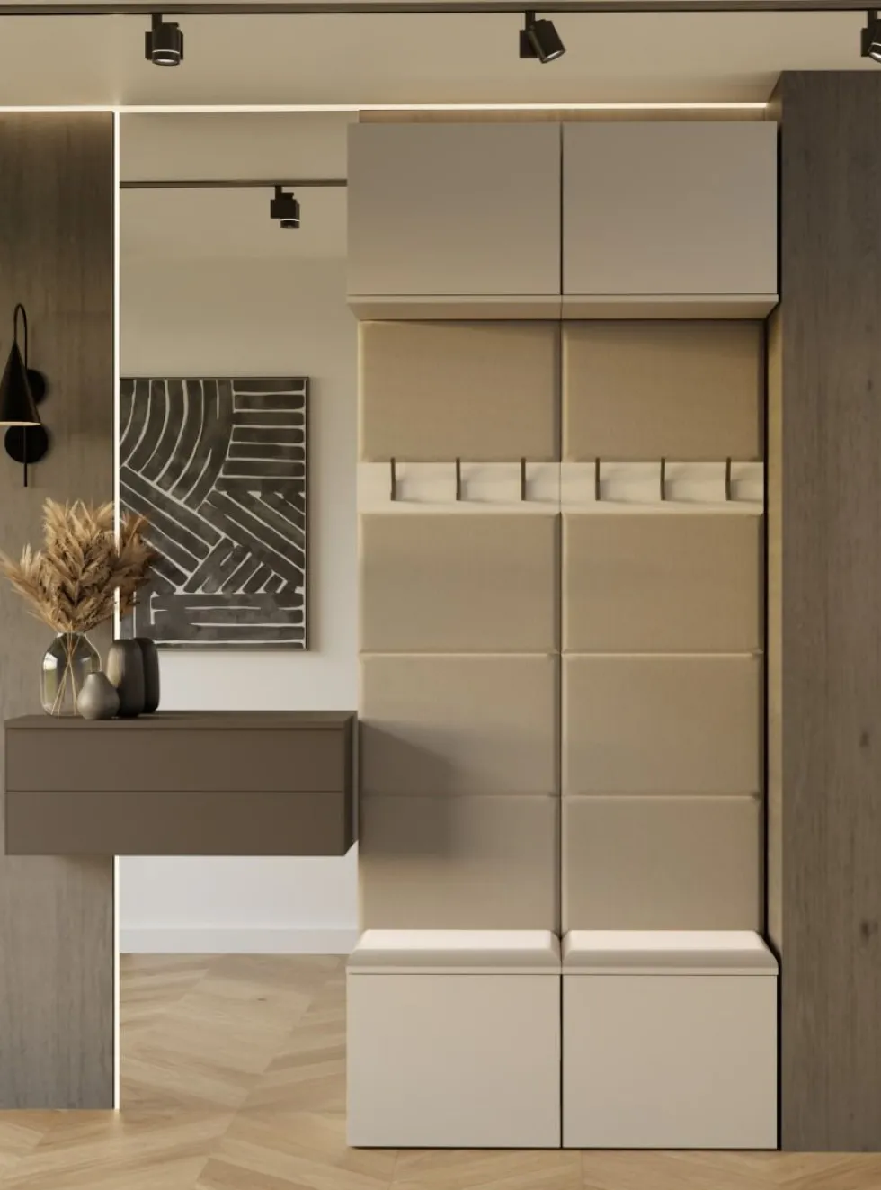 Mobile ingresso appendiabiti 100x238 con panca beige cashmere MIT14
