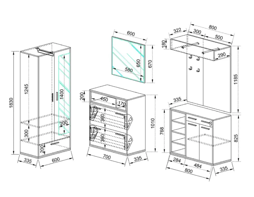 Mobile ingresso componibile grigio e rovere II15