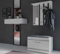 Mobile ingresso con appendiabiti e scarpiera bianco e grigio MIT2