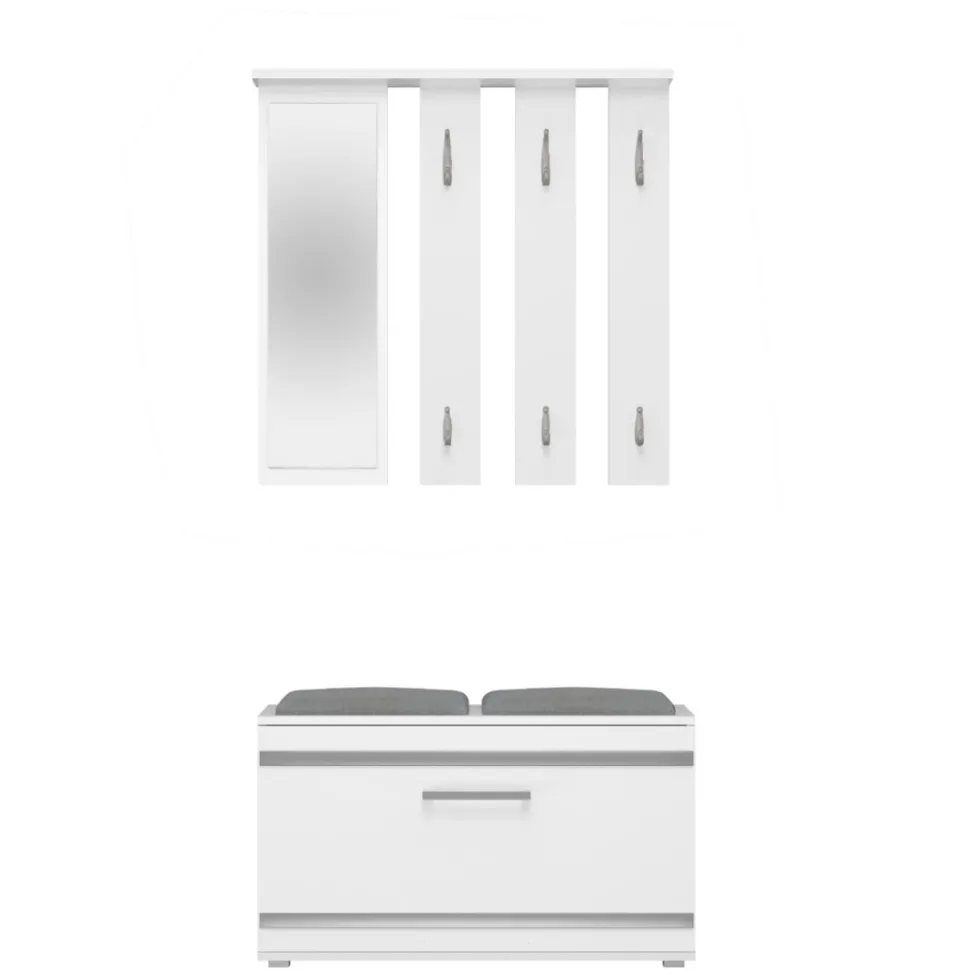 Mobile ingresso con appendiabiti e scarpiera bianco e grigio MIT2