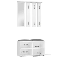 Mobile ingresso con appendiabiti e scarpiera bianco e grigio MIT2