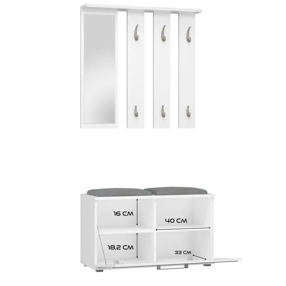 Mobile ingresso con appendiabiti e scarpiera bianco e grigio MIT2