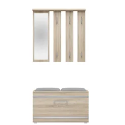 Mobile ingresso con appendiabiti e scarpiera rovere chiaro e grigio MIT2
