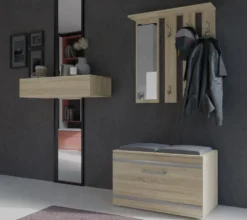 Mobile ingresso con appendiabiti e scarpiera rovere chiaro e grigio MIT2
