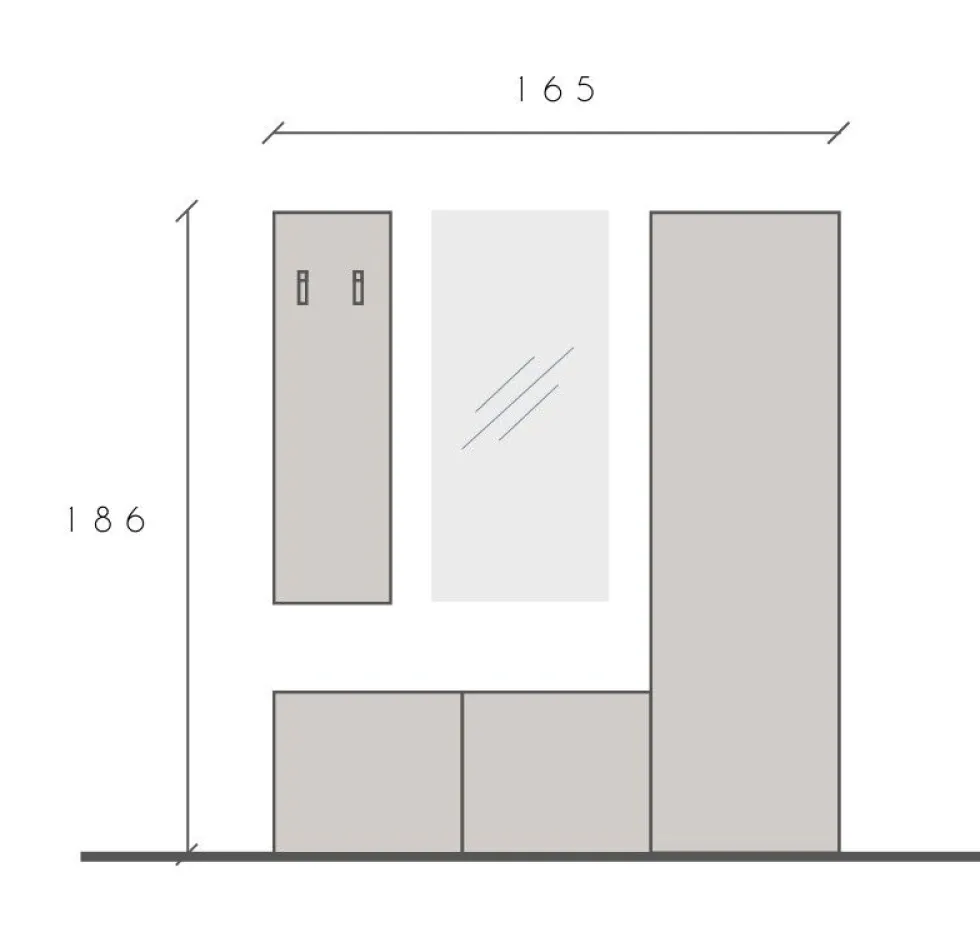 Mobile ingresso con colonna larga 165x186 cm grigio chiaro e rovere IL18