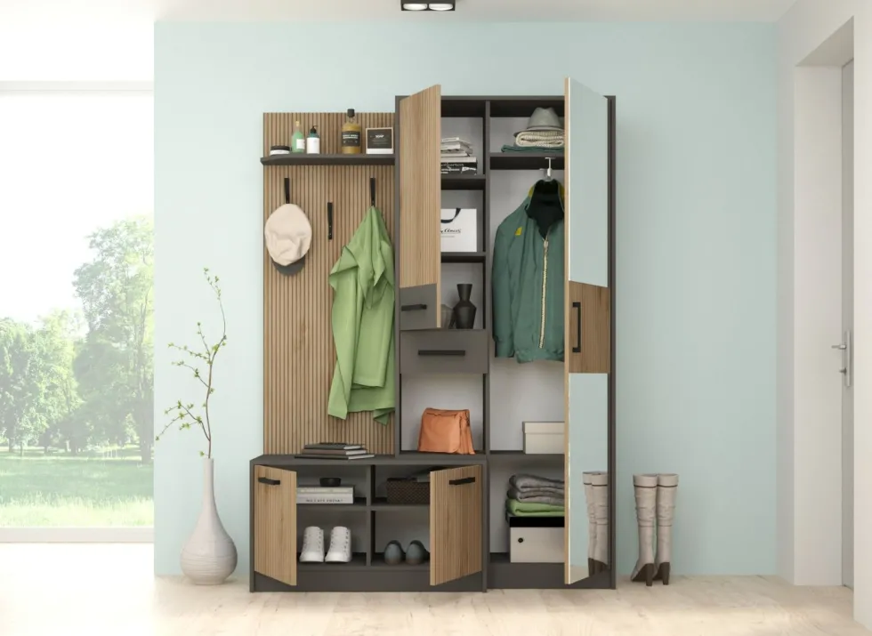 Mobile ingresso con scarpiera e specchio rovere dogato/antracite IG17