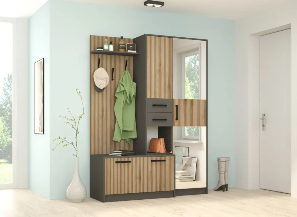 Mobile ingresso con scarpiera e specchio rovere dogato/antracite IG17
