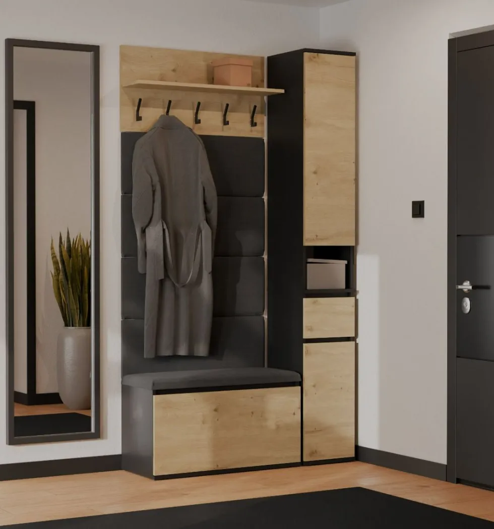 Mobile ingresso con scarpiera 110x202,5 cm rovere e nero MIT21
