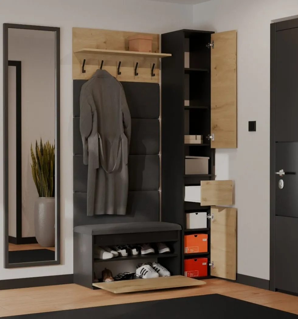 Mobile ingresso con scarpiera 110x202,5 cm rovere e nero MIT21