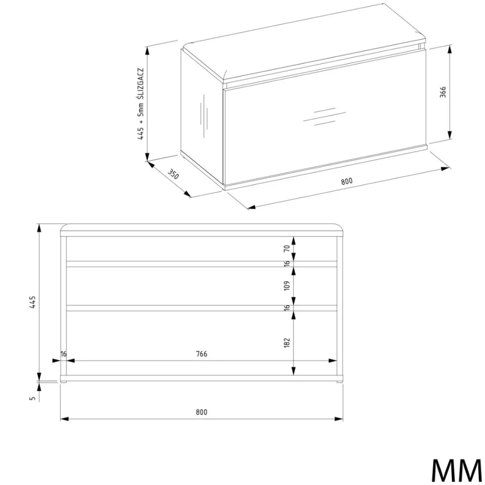 Mobile ingresso con scarpiera 110x202,5 cm rovere e nero MIT21