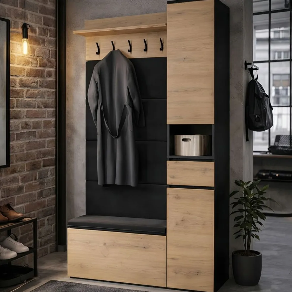 Mobile ingresso con scarpiera 110x202,5 cm rovere e nero MIT21