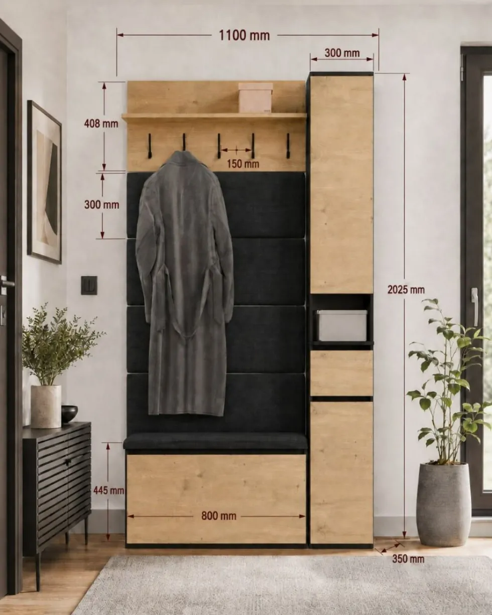 Mobile ingresso con scarpiera 110x202,5 cm rovere e nero MIT21