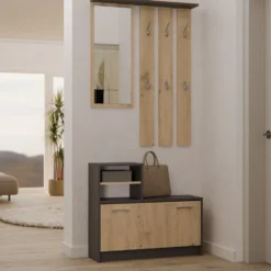 Mobile ingresso con specchio 85x180 cm rovere e antracite MIT1